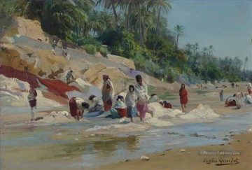 Les LAVANDIERES au bord de Oued Eugène Girardet orientaliste Peinture à l'huile